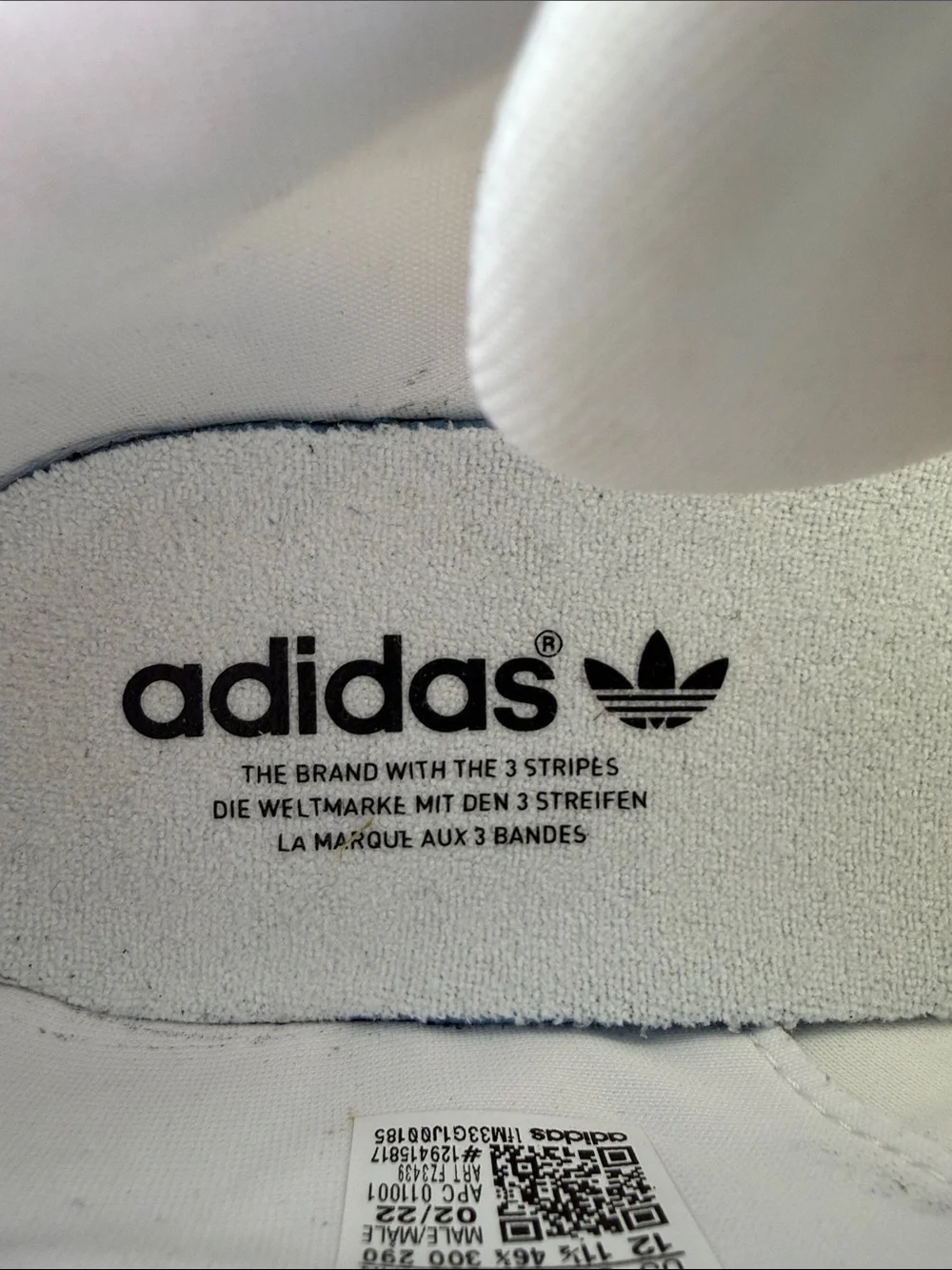 adidas White Athletic Shoes (Interior Label View)
